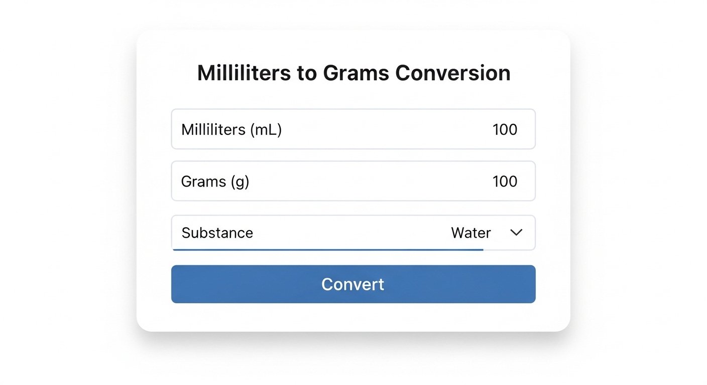 Milliliters to Grams Conversion Calculator
