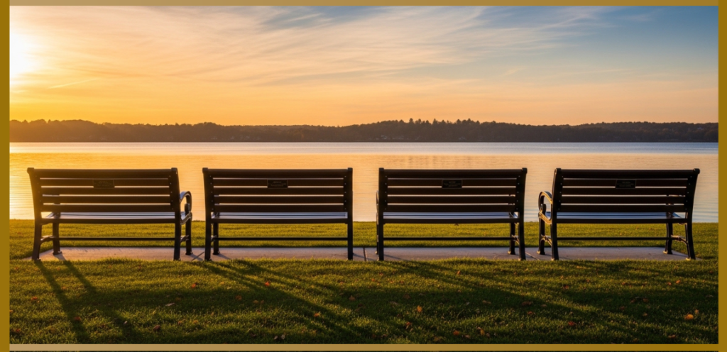 Four Park Benches in a Row