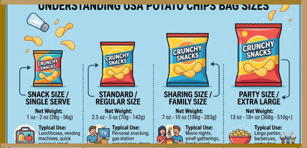 standard chips bag size USA