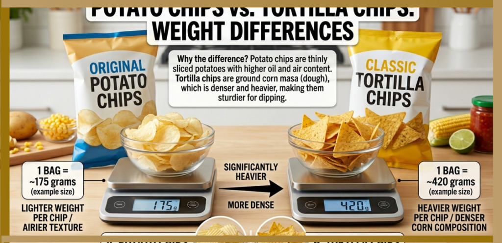 potato chips vs tortilla chips weight