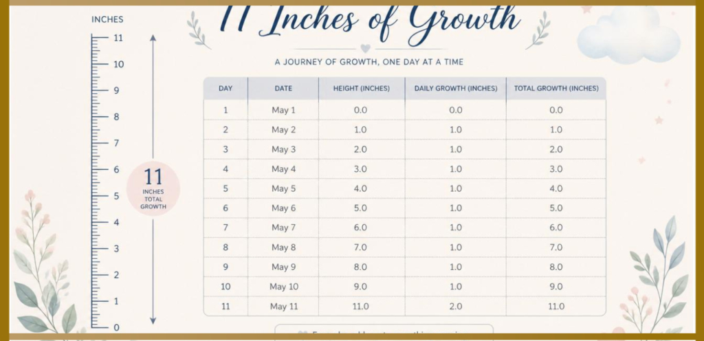 11 Inches in Growth and Daily Measurements