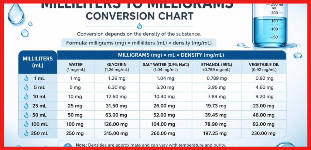 Milliliters to Milligrams Conversion