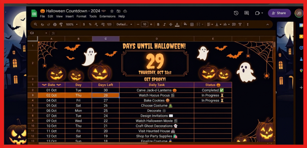 Halloween Countdown Sheet