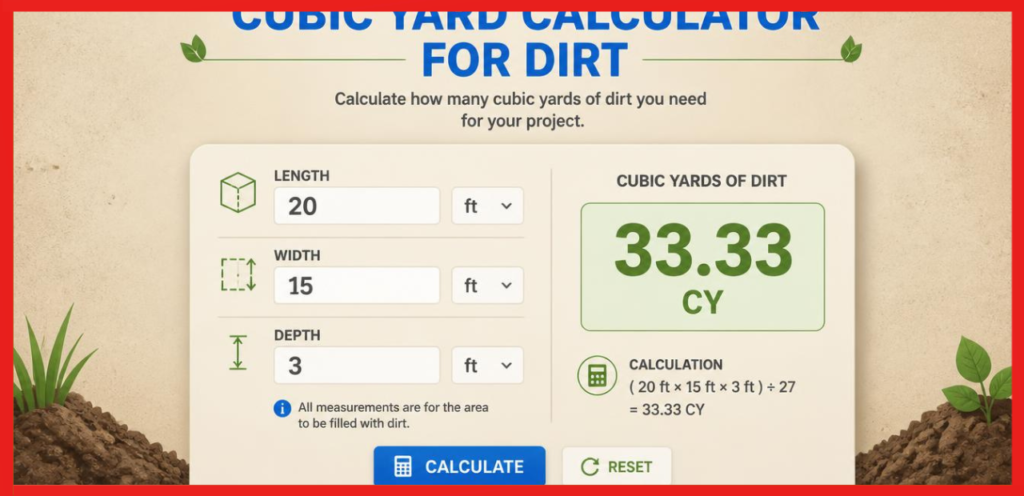 cubic yard calculator for dirt
