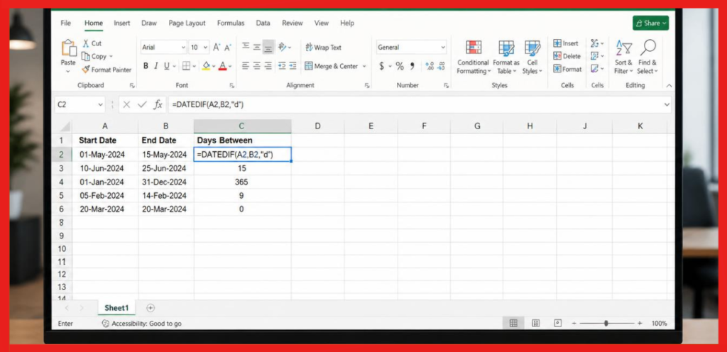 Excel Formula for Counting Days
