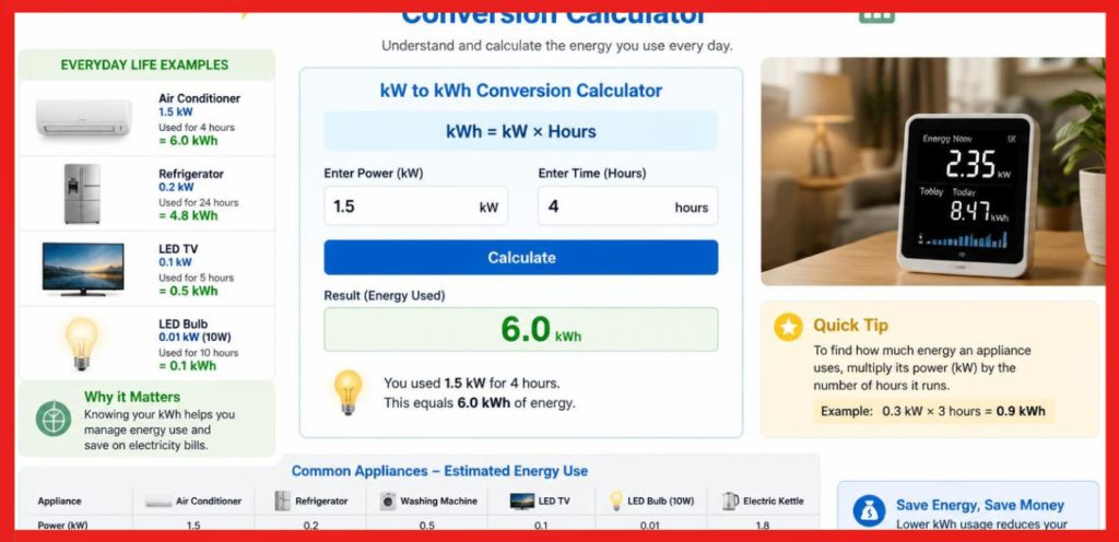 kW to kWh Calculator