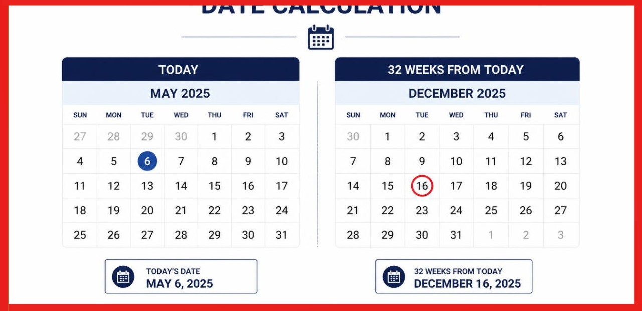What Date Is 32 Weeks From Today