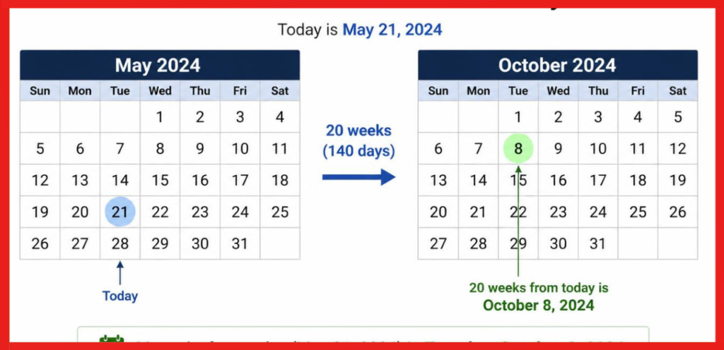 20 weeks from today calendar